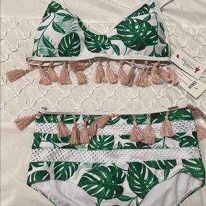 NWT Red Dress Boutique Palm Leaf fringe swimsuit